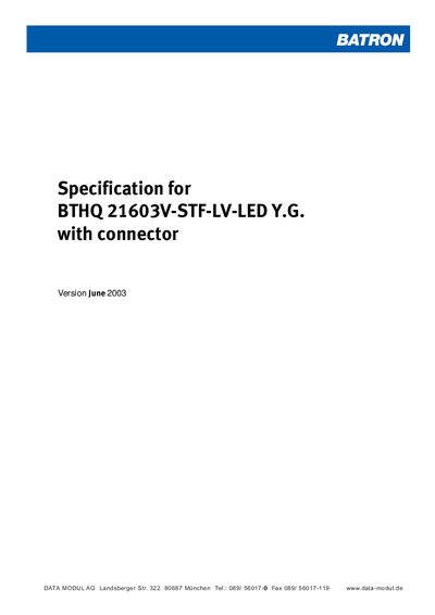 BATRON BTHQ 21603V-STF-LV-LED Y.G. Datasheet - cover page