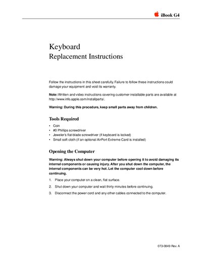 Apple iBook G4 Keyboard Replacement Instructions - cover page