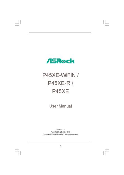ASRock P45XE-WiFiN / P45XE-R / P45XE Motherboard User Manual - cover page