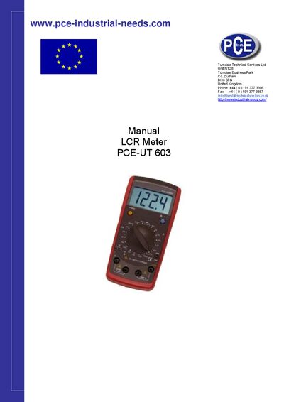 PCE UT603 LCR Meter Operating Manual - cover page