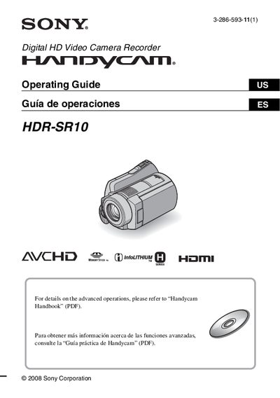 Sony HDR-SR10 Camcorder Operating Guide - cover page