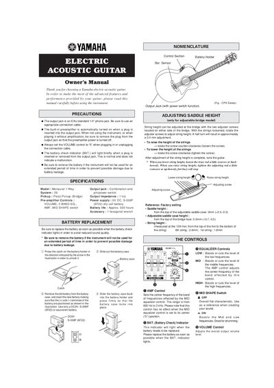 Yamaha CPX Series Electric-Acoustic Guitar Owner's Manual - cover page