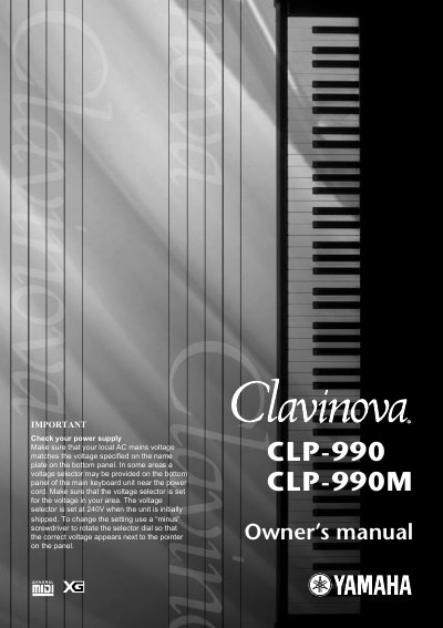 Yamaha CLP-990/990M Digital Piano Owner's Manual - cover page