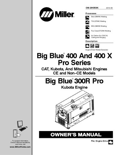 Miller Big Blue 400/400X Pro Owner's Manual - cover page