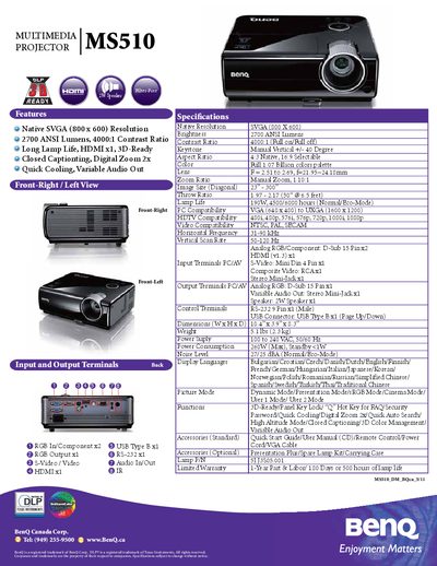 BenQ MS510 Projector User Manual - cover page