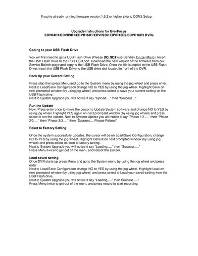 EverFocus EDVR4D1/EDVR9D1/EDVR16D1/EDVR9D2/EDVR16D2/EDVR16D3 DVR Firmware Upgrade and DDNS Setup Instructions - cover page