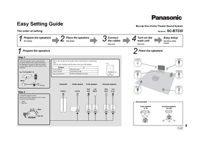 Panasonic SC-BT230 Blu-ray Disc Home Theater Sound System Easy Setting Guide