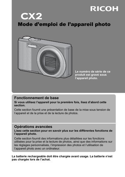Ricoh CX2 Digital Camera User Manual - cover page