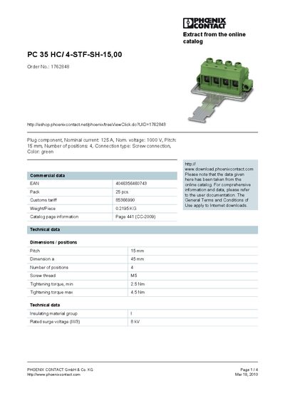 Phoenix Contact PC 35 HC/4-STF-SH-15,00 Product Leaflet - cover page