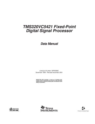 Texas Instruments TMS320VC5421 Fixed-Point Digital Signal Processor Data Manual - cover page