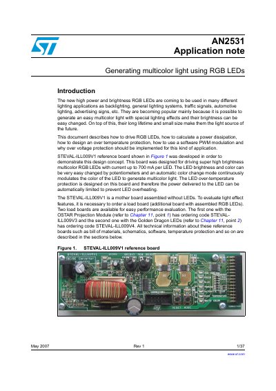 ST AN2531 Application note Generating multicolor light using RGB LEDs Manual - cover page