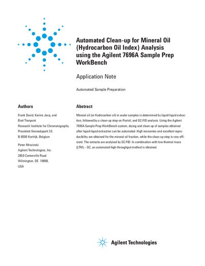 Agilent 7696A Sample Prep WorkBench Automated Clean-up Application Note - cover page