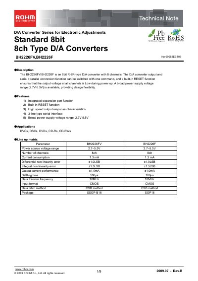 ROHM BH2226FV/BH2226F Application Note - cover page