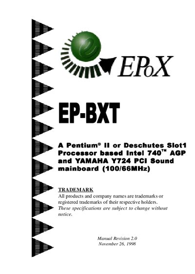 EPoX EP-BXT Motherboard User Manual - cover page