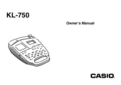 Casio KL-750 Label Printer Owner's Manual - cover page
