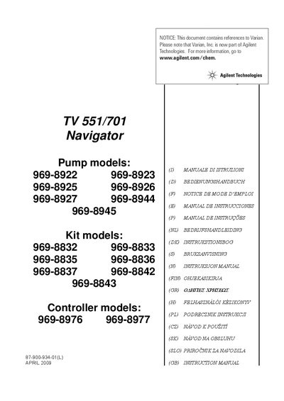 Agilent Technologies Turbo-V 551/701 Navigator 969-8923 Manual