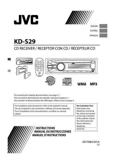 JVC KD‑S29 CD Receiver Instruction Manual - cover page