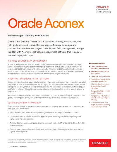 Oracle Aconex Proven Project Delivery and Controls Data Sheet - cover page