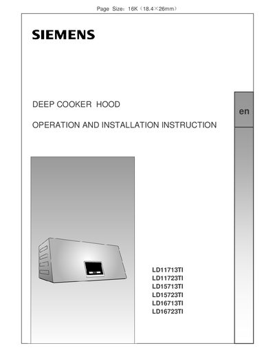 Siemens LD11713TI LD11723TI LD15713TI LD15723TI LD16713TI LD16723TI Cooker Hood User Manual - cover page