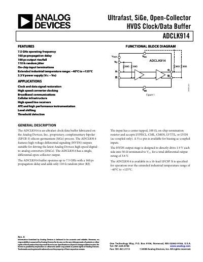 Analog Devices ADCLK914 Clock/Data Buffer Datasheet