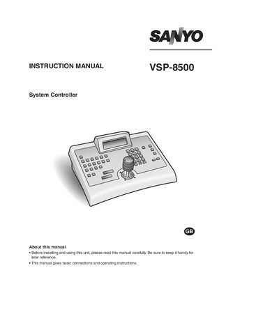 Sanyo VSP-8500 User Manual - cover page