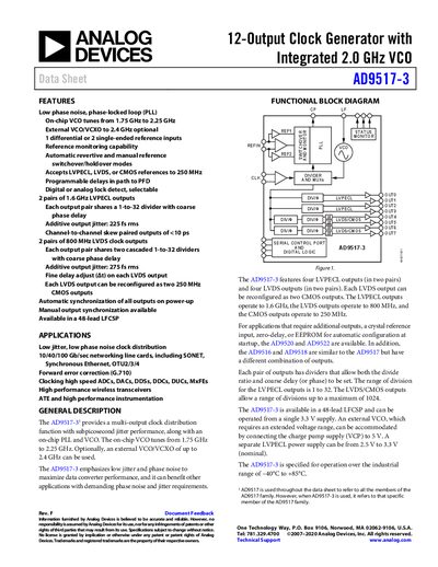 Analog Devices AD9517-3 Clock Generator Data Sheet - cover page