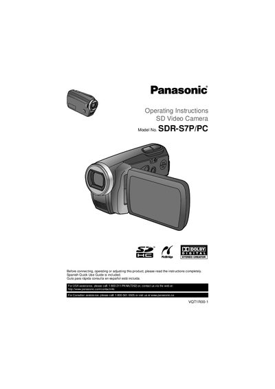 Panasonic SDR‑S7P/PC Camcorder User Manual - cover page