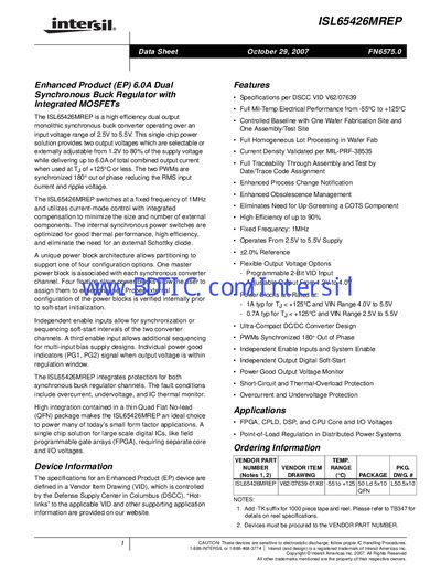 Intersil ISL65426MREP Dual Synchronous Buck Regulator Datasheet - cover page