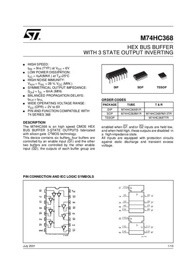 STMicroelectronics M74HC368 Handbook - cover page
