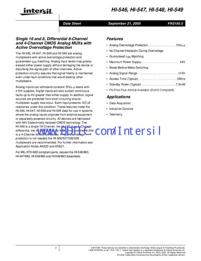 intersil HI-546 HI-547 HI-548 HI-549 Data Sheet(1)
