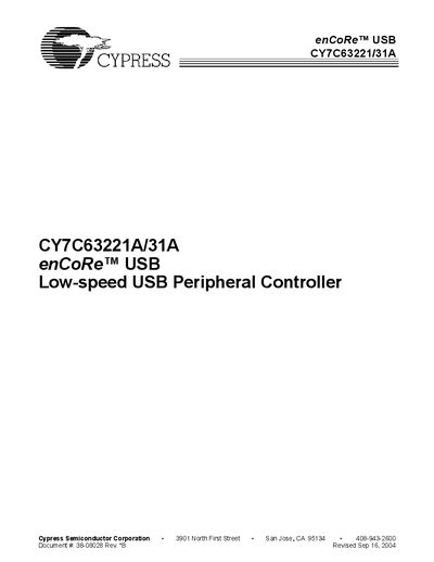 enCoRe USB CY7C63221A/31A Low-speed USB Peripheral Controller Manual - cover page