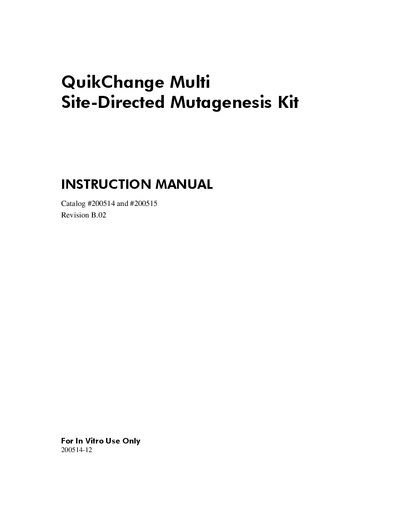 Agilent QuikChange Multi Site-Directed Mutagenesis Kit 200514 User Manual - cover page