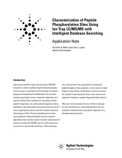 Agilent 1100 Series LC/MSD Trap Ion Trap Mass Spectrometer Application Note - cover page