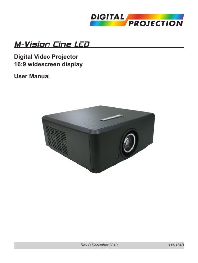 Digital Projection M-Vision Cine LED Digital Video Projector User Manual - cover page