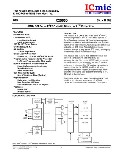 Xicor X25650 Serial EEPROM Datasheet - cover page