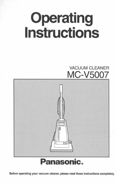 Panasonic MC-V5007 Vacuum Cleaner Operating Instructions - cover page