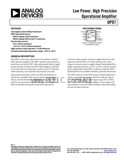 Analog Devices OP97 Datasheet - cover page