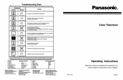 Panasonic Color Television Operating Instructions1 - cover page