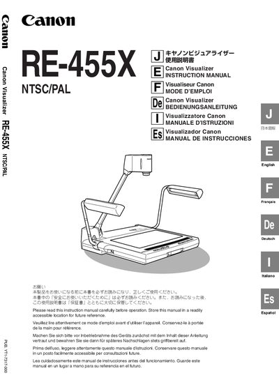 Canon RE-455X Visualizer User Manual - cover page