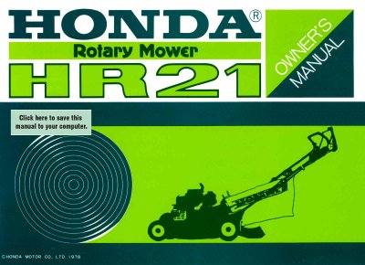 Honda HR21 Rotary Mower User Manual - cover page