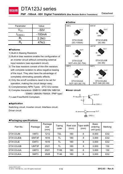 ROHM DTA123JE series handbook - cover page