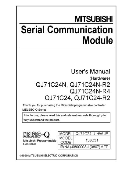 Mitsubishi Electric QJ71C24N Serial Communication Module User Manual - cover page