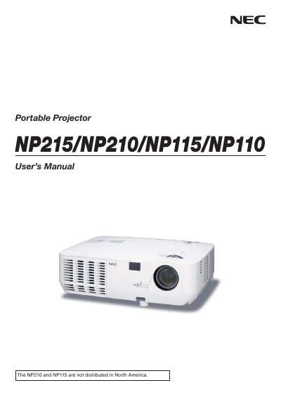 NEC NP215/NP210/NP115/NP110 Projector User Manual - cover page