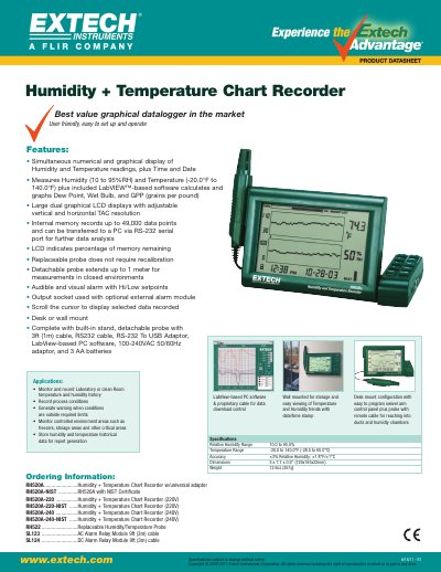 EXTECH RH520A Humidity + Temperature Chart Recorder Datasheet - cover page