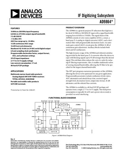 Analog Devices AD9864 Datasheet