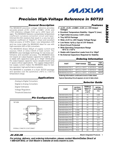 MAXIM MAX6043 Precision High-Voltage Reference in SOT23 handbook - cover page