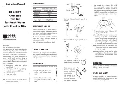 Hanna Instruments HI 38049 Ammonia Test Kit User Manual - cover page