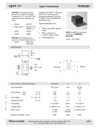 Filtran Limited CEPT /T1 TEW5281 - cover page