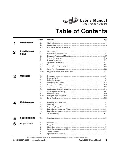 Roadie S12/X10 Projector User Manual - cover page