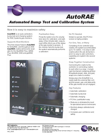 RAE Systems AutoRAE Automated Bump Test and Calibration System Product Leaflet - cover page